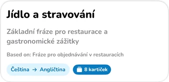 Záhlaví AI kolekce: Jídlo a stravování, základní fráze pro restaurace a gastronomické zážitky