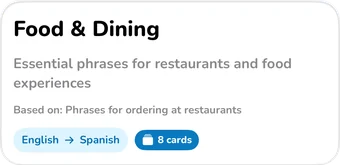 AI collection header: Food & Dining, essential phrases for restaurants and food experiences