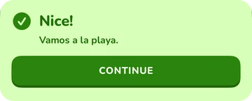 Feedback banner: Nice! Vamos a la playa.