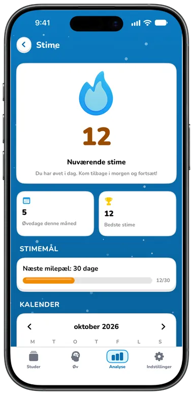 Stime-skærm: en nuværende stime på 12 dage, bedste stime 12 og næste milepæl ved 30 dage