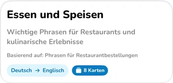 Kopfbereich der KI-Sammlung: Essen und Speisen, wichtige Phrasen für Restaurants und kulinarische Erlebnisse