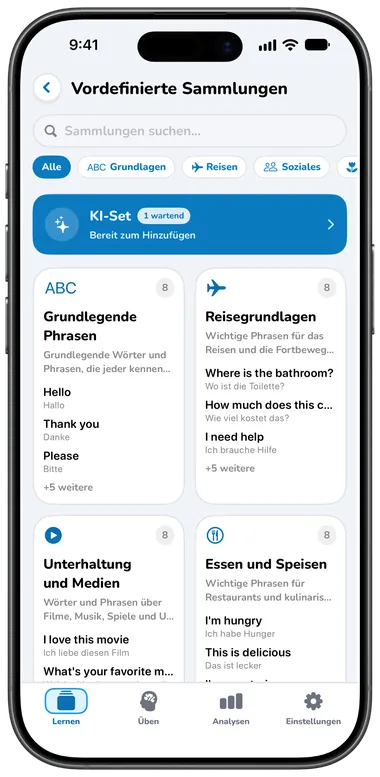 Bildschirm „Vordefinierte Sammlungen“