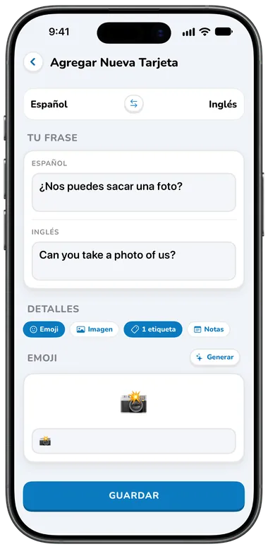 Pantalla Agregar Nueva Tarjeta con traducción automática