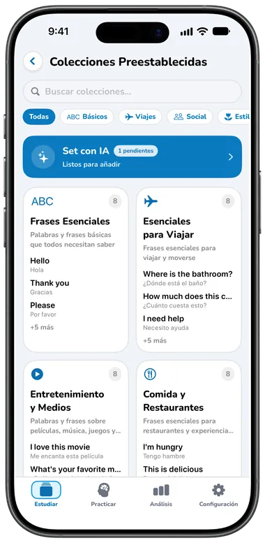 Pantalla Colecciones Preestablecidas