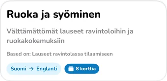 AI-kokoelman otsikko: Ruoka ja syöminen, välttämättömät lauseet ravintoloihin ja ruokakokemuksiin