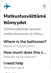 Matkustusvälttämättömyydet-kokoelman kortti