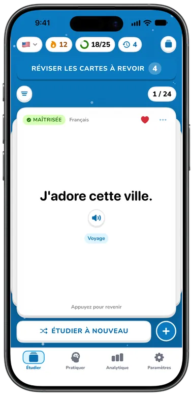 Une carte retournée affichant le sens en français