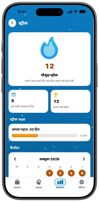 12 दिन की स्ट्रीक और कैलेंडर वाली स्ट्रीक स्क्रीन