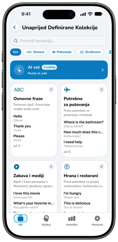 Zaslon Unaprijed definirane kolekcije