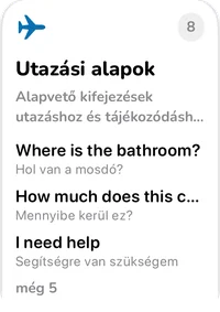 Az Utazási alapok gyűjtemény kártyája