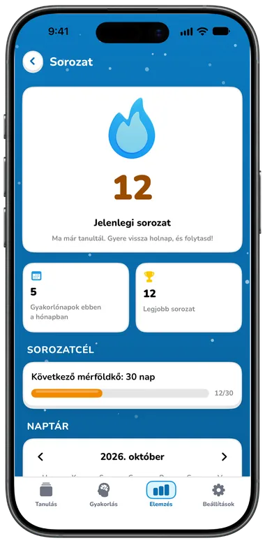 Sorozat képernyő 12 napos sorozattal és naptárral