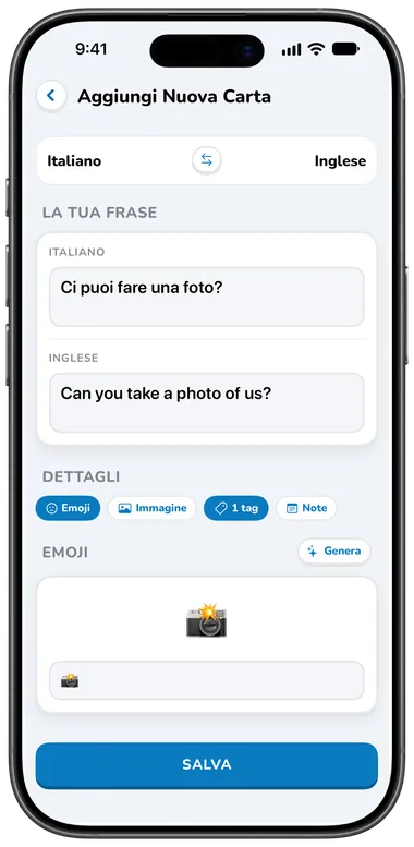 Schermata Aggiungi carta: “Ci puoi fare una foto?” tradotto in inglese