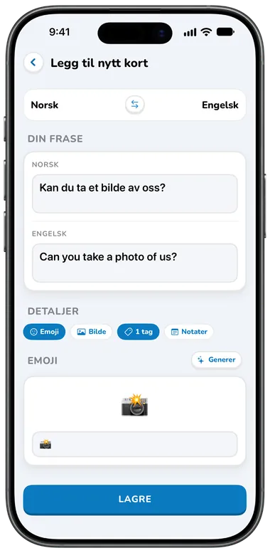 Legg til kort-skjermen med automatisk oversettelse