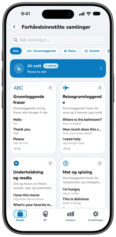 Skjermen Forhåndsinnstilte samlinger