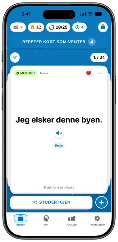 Et snudd kort som viser den norske betydningen