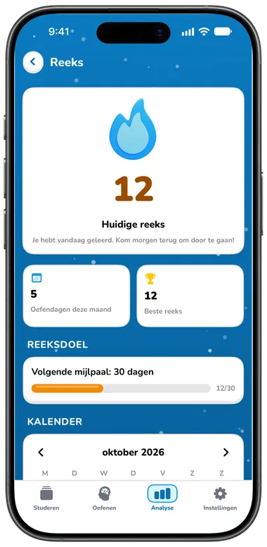 Reeksscherm met een reeks van 12 dagen en een kalender