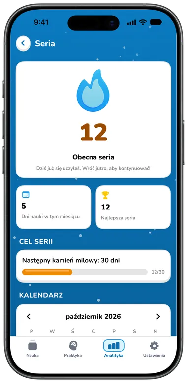 Ekran Seria z serią 12 dni i kalendarzem