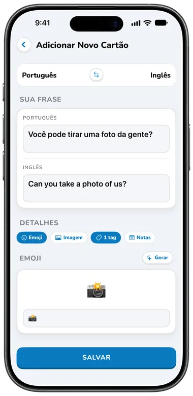 Tela Adicionar Novo Cartão com tradução automática