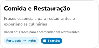 Cabeçalho da coleção com IA: Comida e Restauração, frases essenciais para restaurantes e experiências culinárias