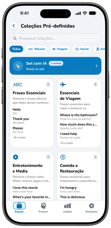 Ecrã Coleções Pré-definidas