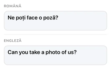 Panoul frazei cu fraza în română și traducerea în engleză „Can you take a photo of us?”