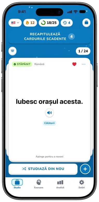 Un card întors care arată sensul în română
