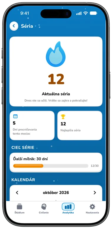 Obrazovka Séria so sériou 12 dní a kalendárom