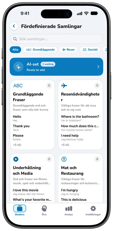 Skärmen Fördefinierade samlingar