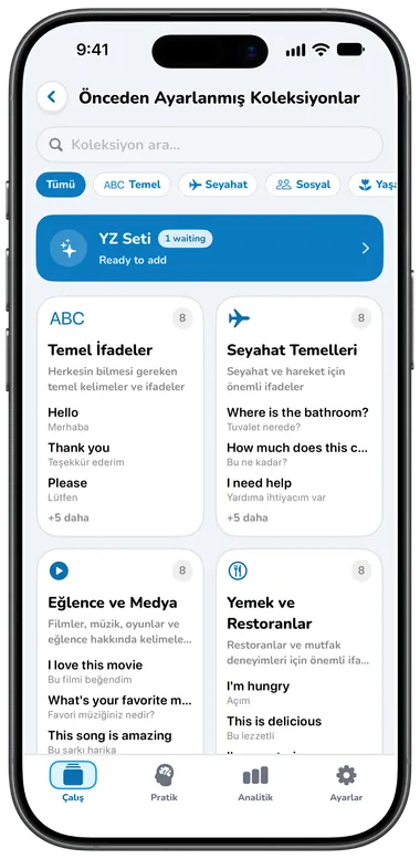 Önceden Ayarlanmış Koleksiyonlar ekranı