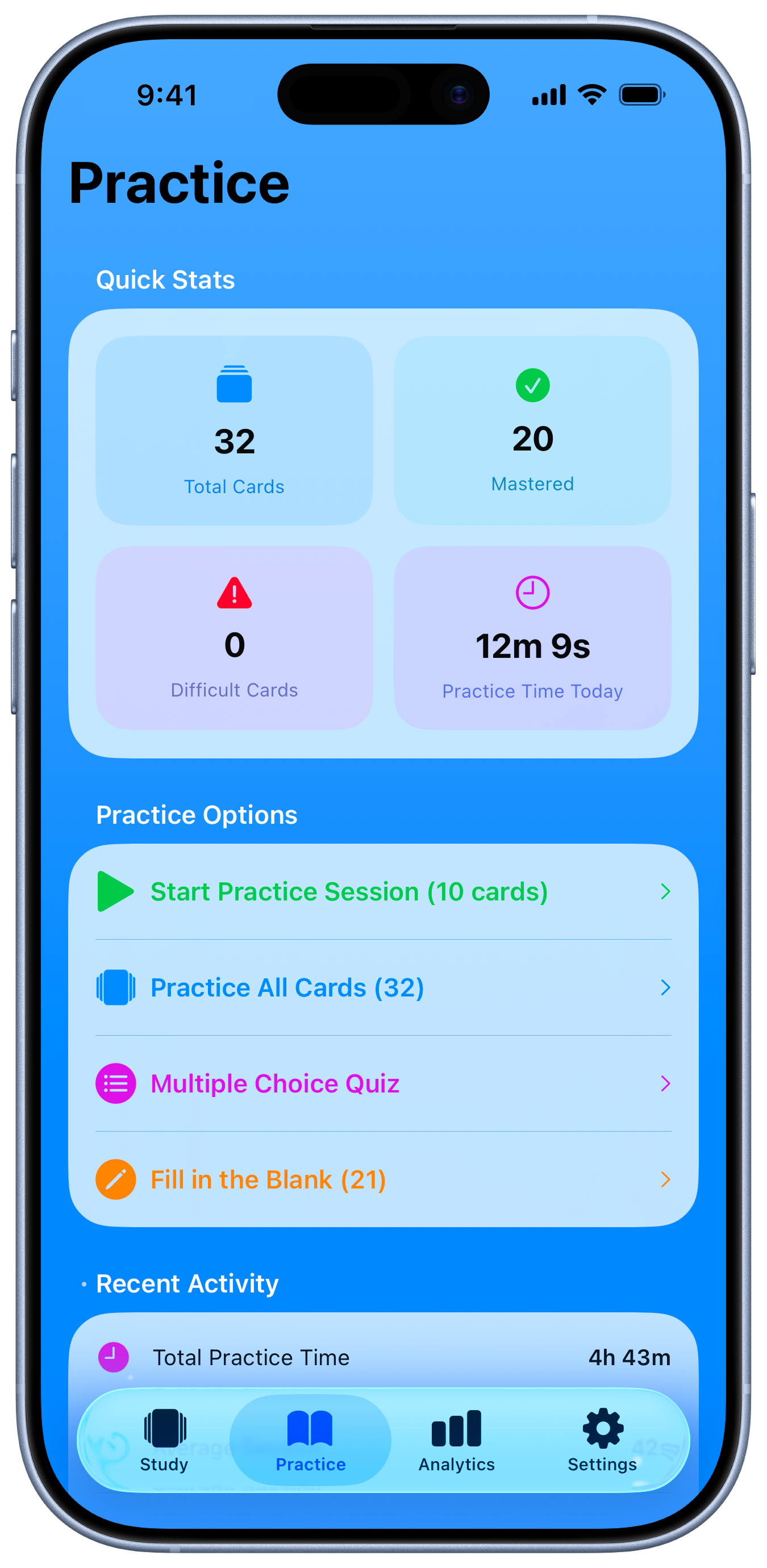 Practice mode with multiple learning methods