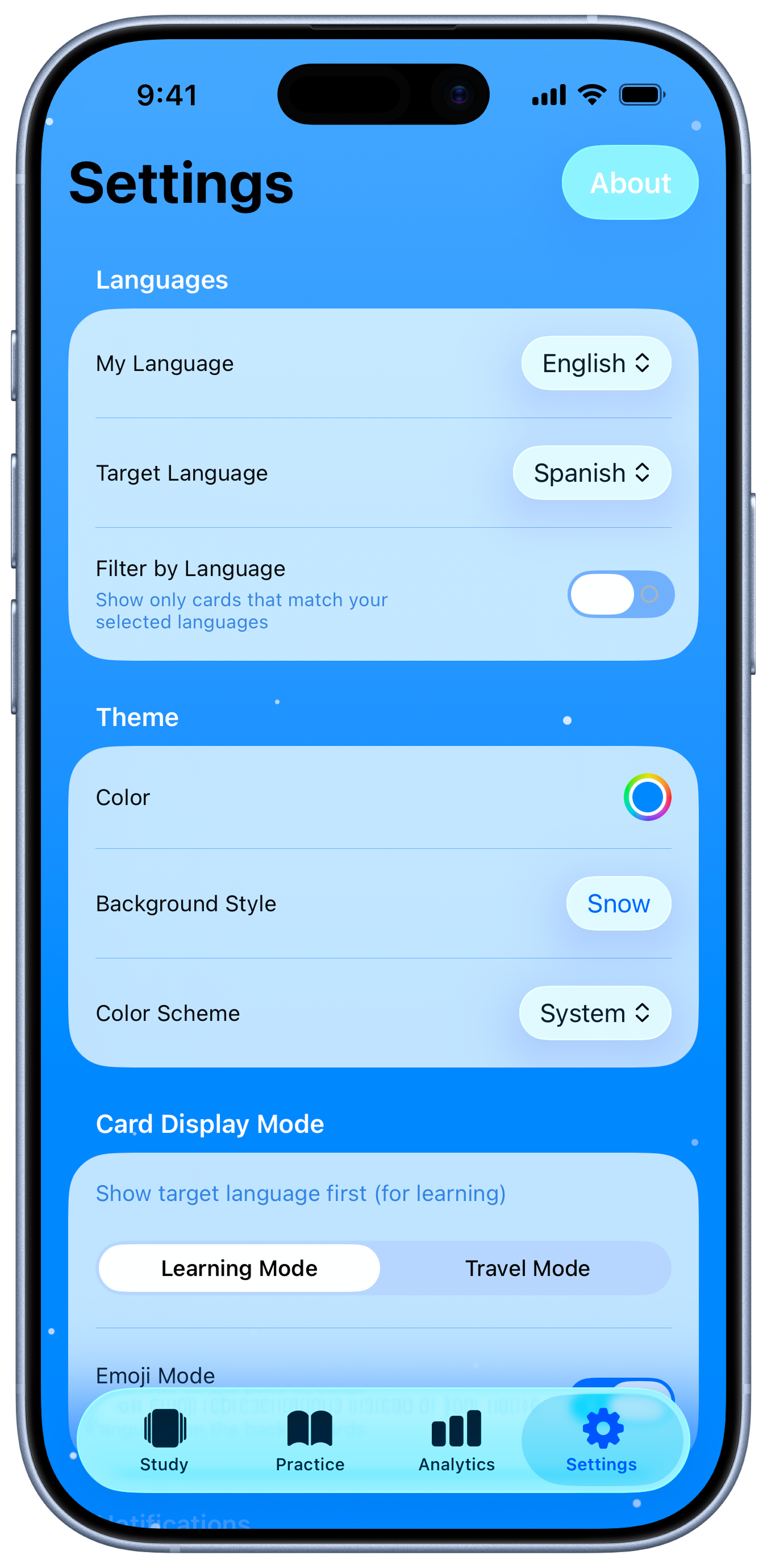 Customize your learning experience with settings